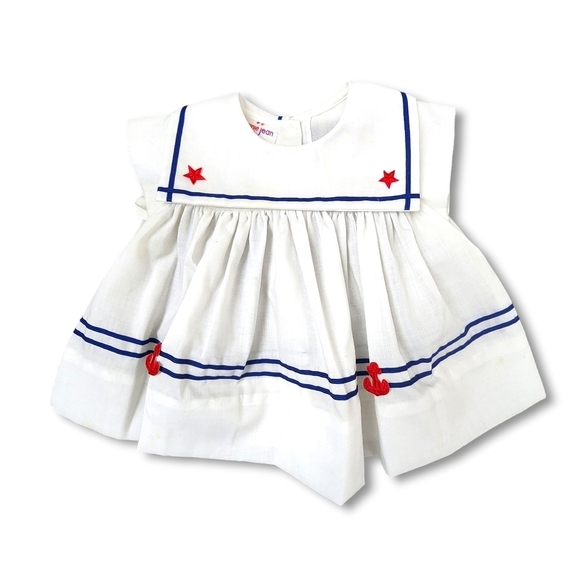 BONNIE JEAN x VINTAGE Sailor anchor little girl's dress‎ white nautical - Picture 10 of 10